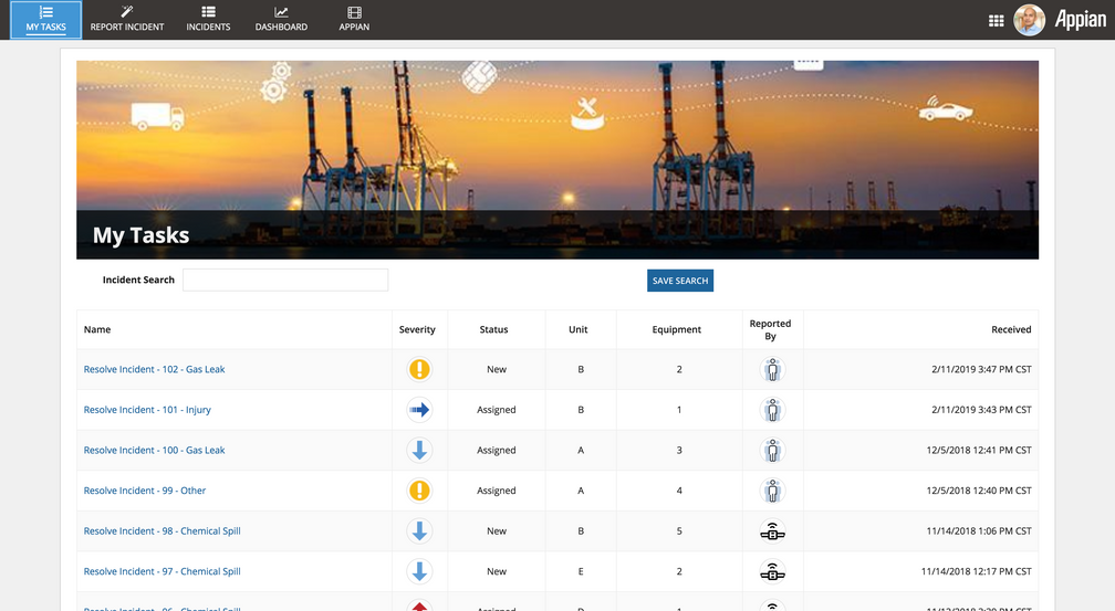 appian energy incident management my tasks dashboard