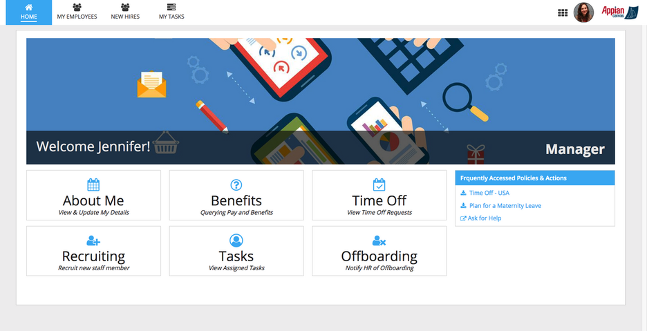 appian human resources management manager home dashboard